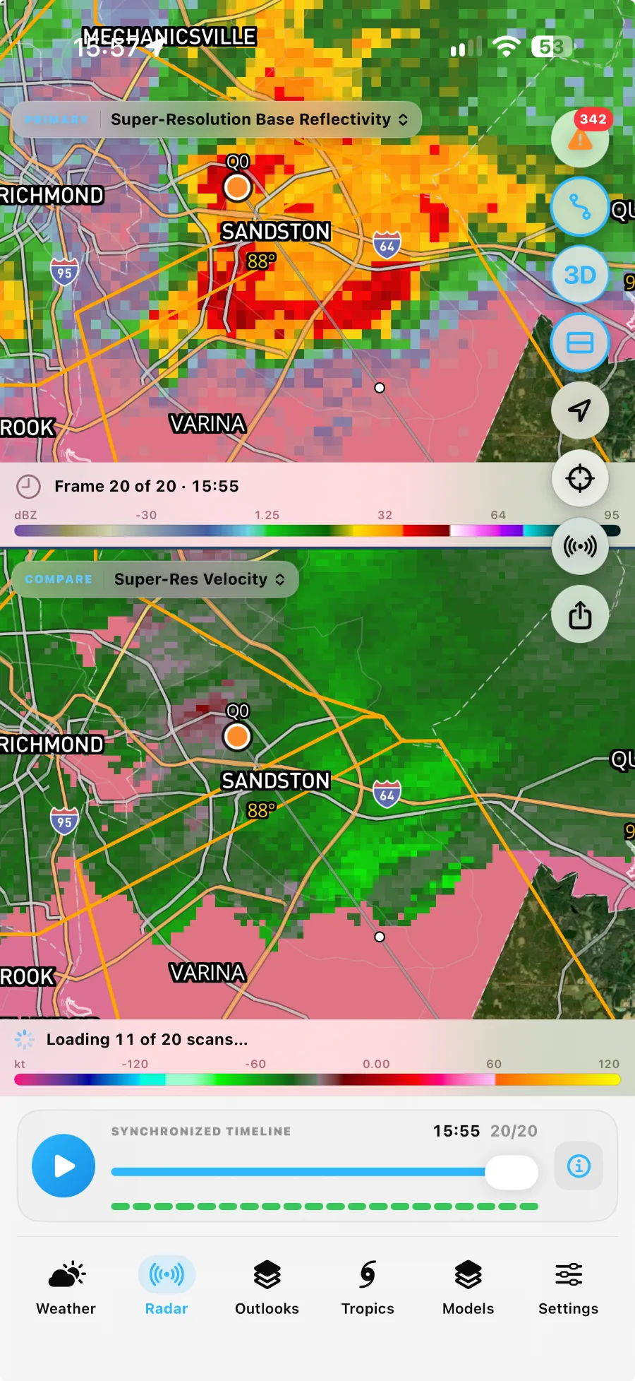 Mammatus Weather dual radar layout